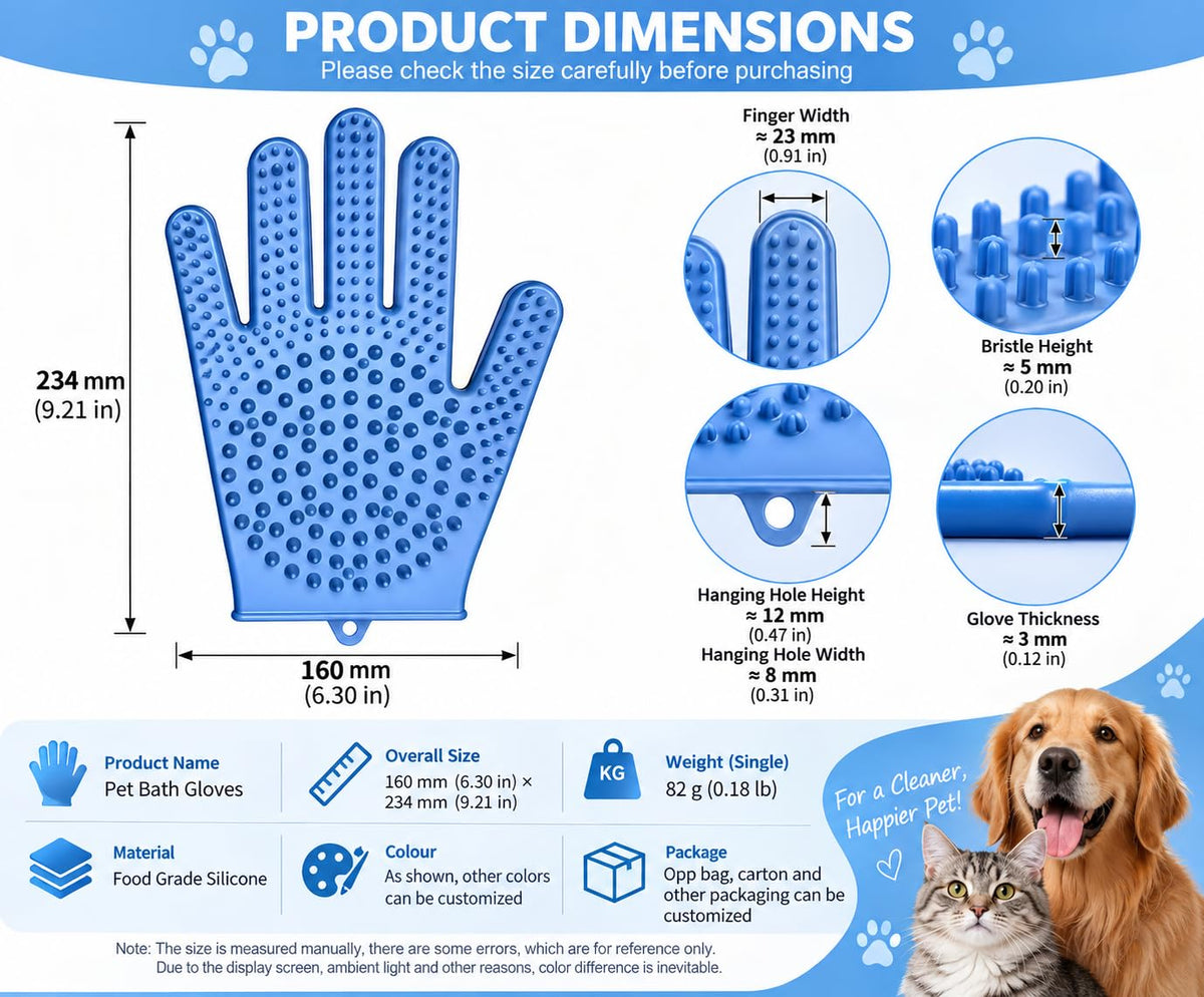 Pet Grooming Gloves for Cats & Dogs – Silicone Hair Removal Glove for Bathing, Shedding & Massage – Gentle Mitt for Long & Short Hair Pets with Drainage System