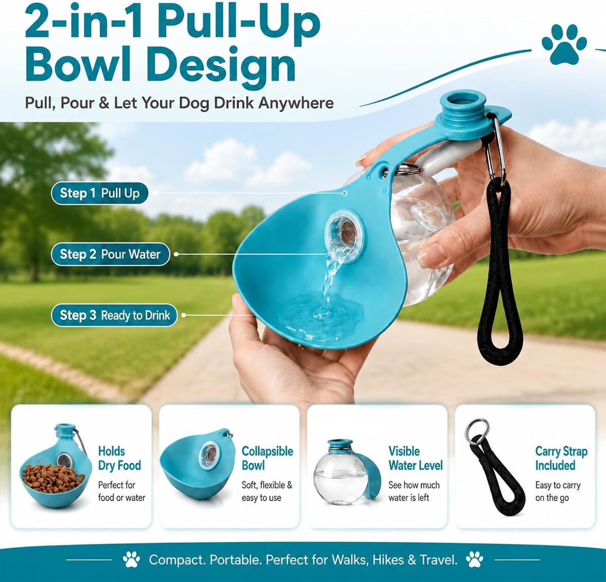 2 Pack Portable Dog Water Bottle with Collapsible Silicone Bowl