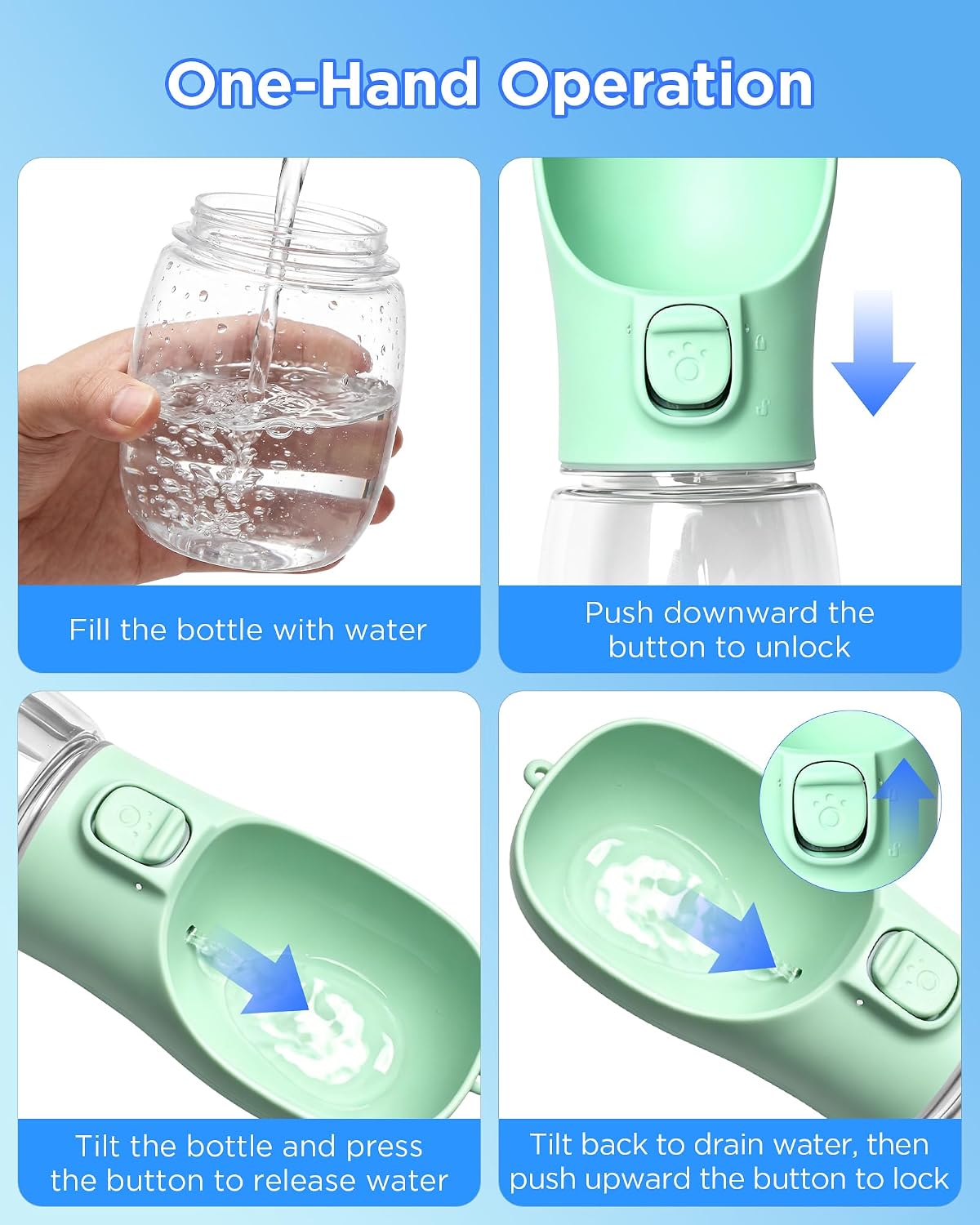 Portable Dog Water Bottle, Leak-Proof Pet Water Dispenser with Water-Saving Reflow, One-Hand Operation & Dishwasher Safe Travel Bottle for Walking, Hiking & Travel