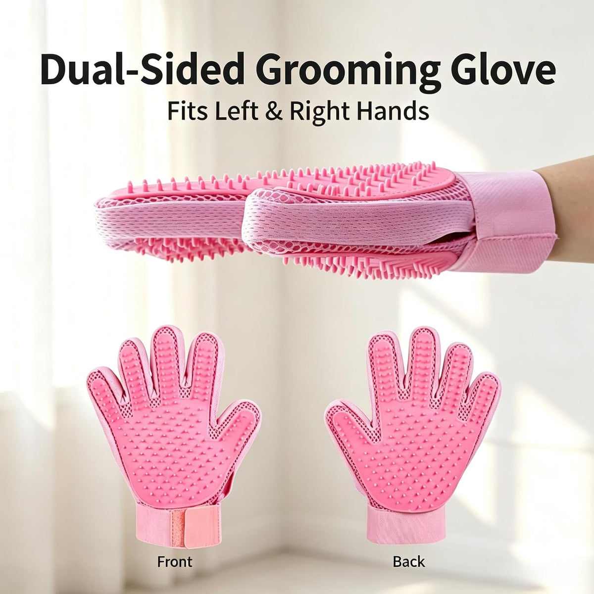 Pet Grooming Glove Double-Sided Deshedding Mitt Dogs & Cats,1 Glove Pink