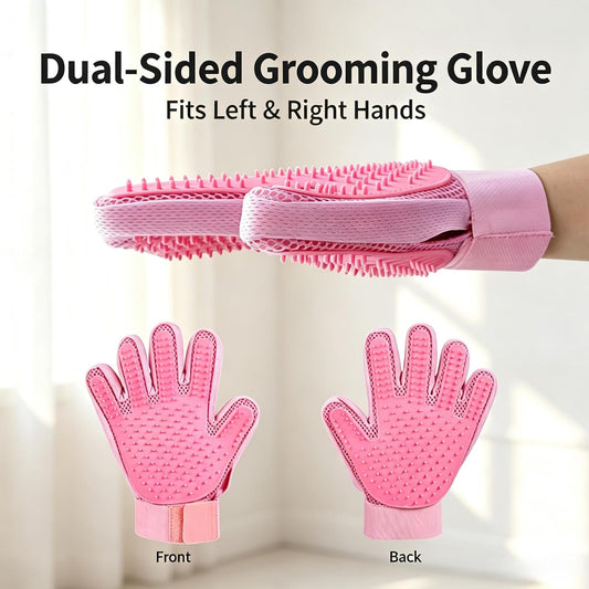 Pet Grooming Glove Double-Sided Deshedding Mitt Dogs & Cats,1 Glove Pink