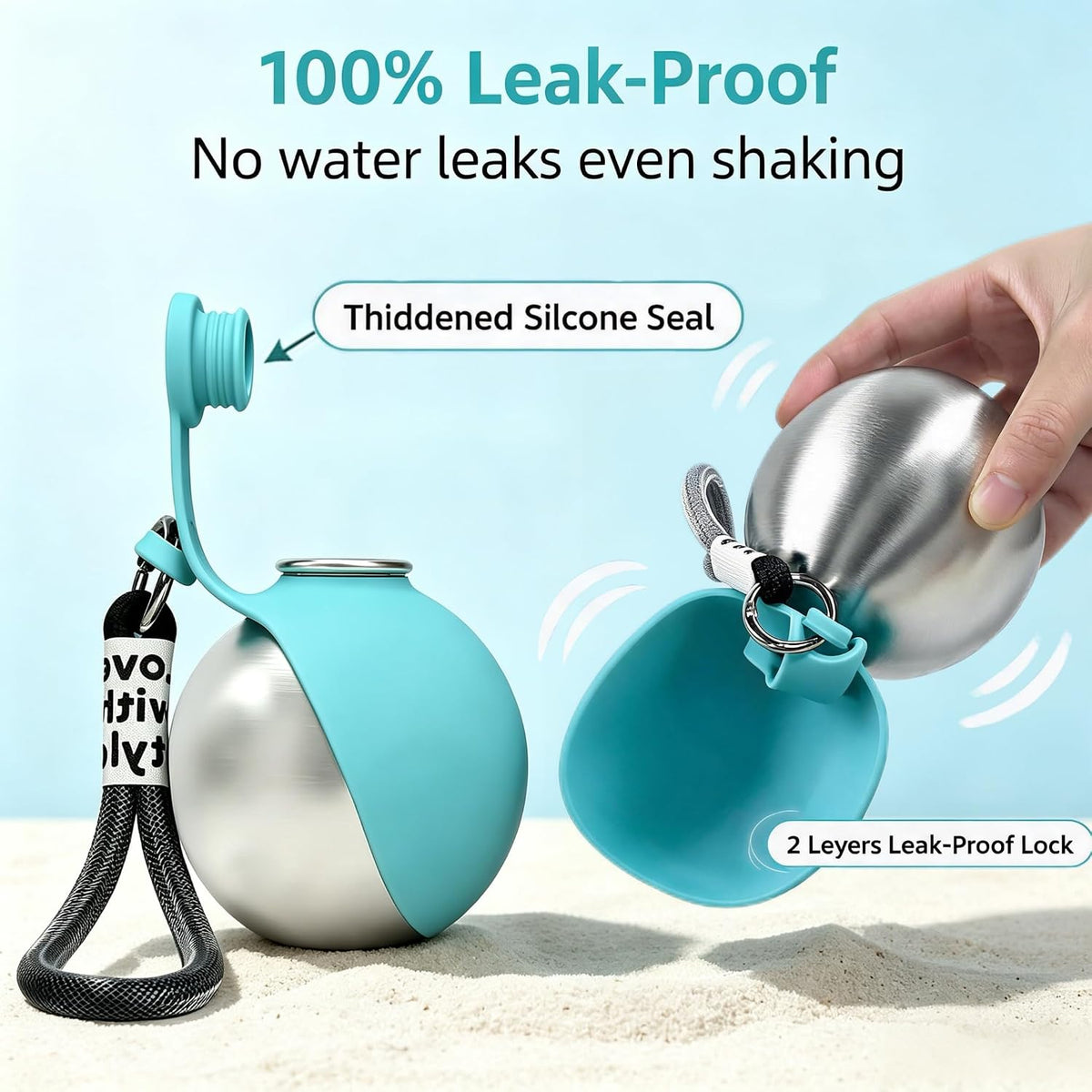 Dog Water Bottle Portable - 2 in 1 Stainless Steel Tumbler with Foldable Round Silicone Ball Bowl, 2-in-1 Leak-Proof Design for Dogs Pet Travel Walking Drinking（Blue）