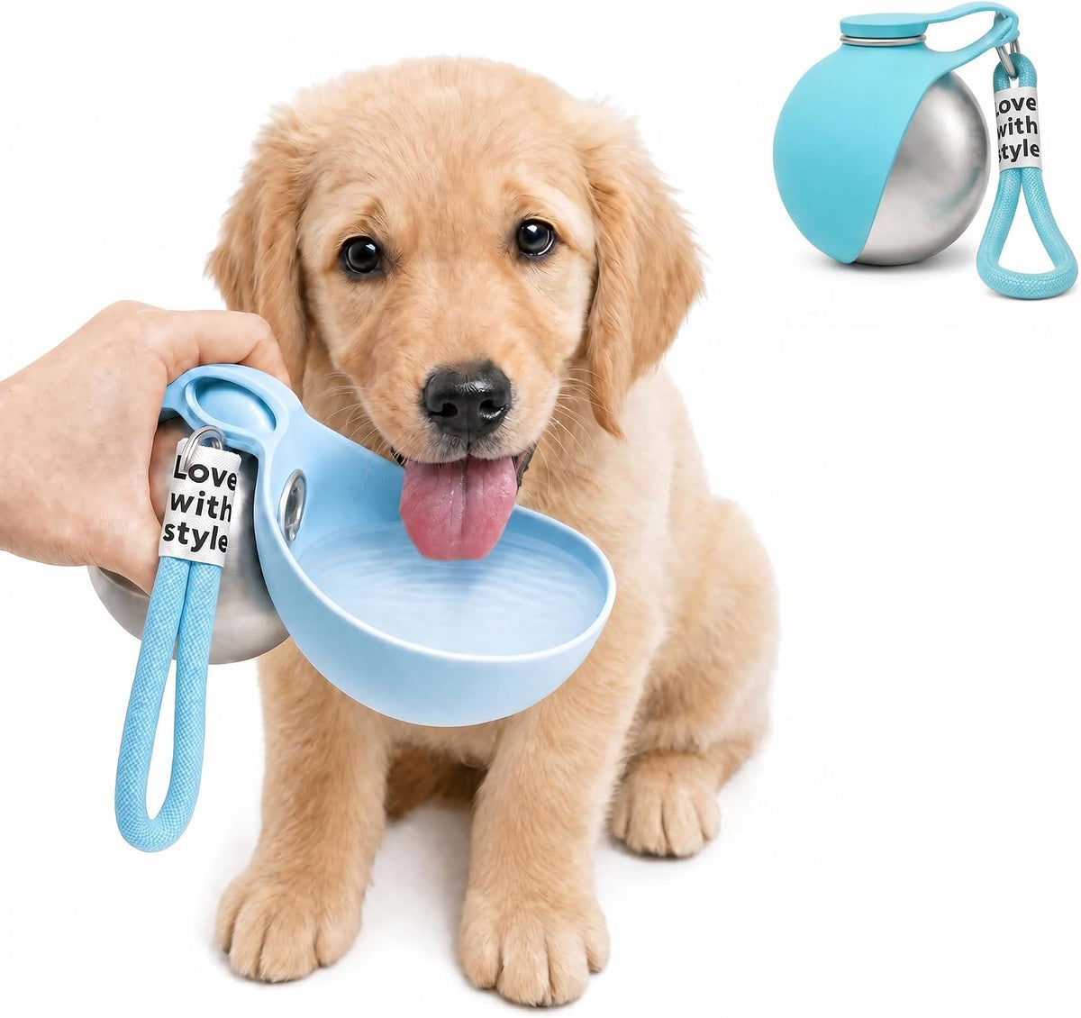 2 in 1 Portable Dog Water Bottle, 2026 New 10oz Spherical Stainless Steel Pet Bottle with Silicone Foldable Bowl,No-Spill Leak-Proof Design,Dog Water Bottle for Walking,Hiking & Travel & Camping-Pink