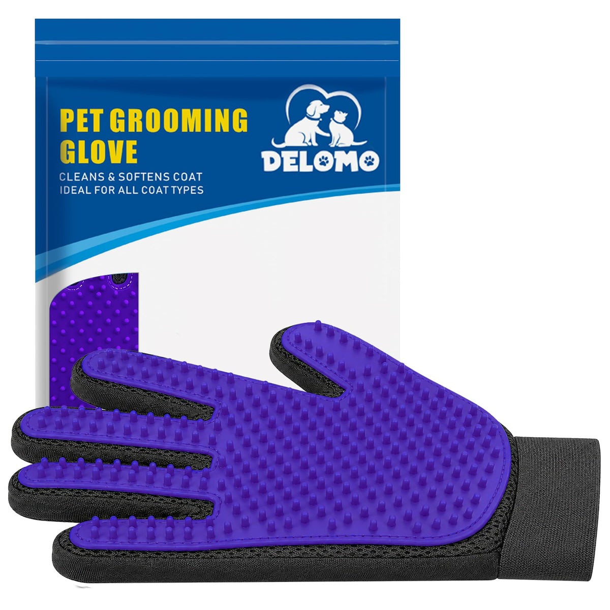 Pet Hair Removal Glove with 255 Silicone Tips for Dogs & Cats, Right Blue