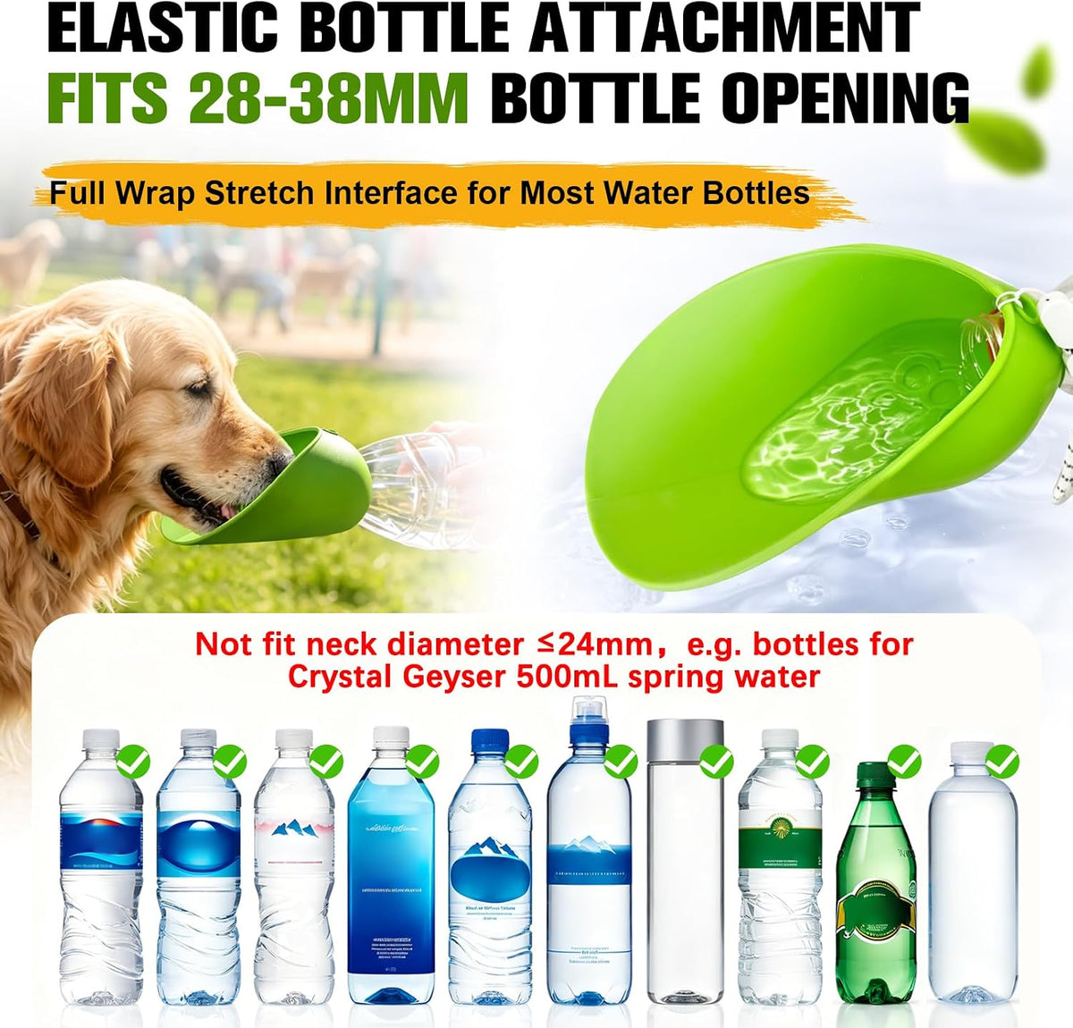 2pcs Portable Dog Water Bottle Attachment, Slip-on Pet Water Bowl for Walks