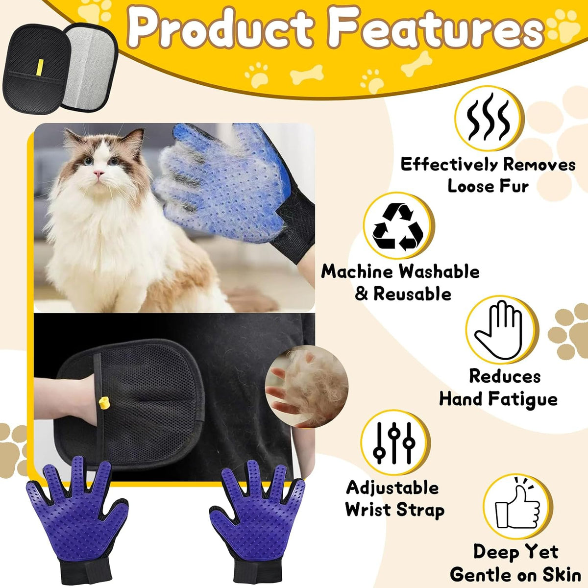 8 Pcs Pet Grooming Gloves for Shedding, Blue