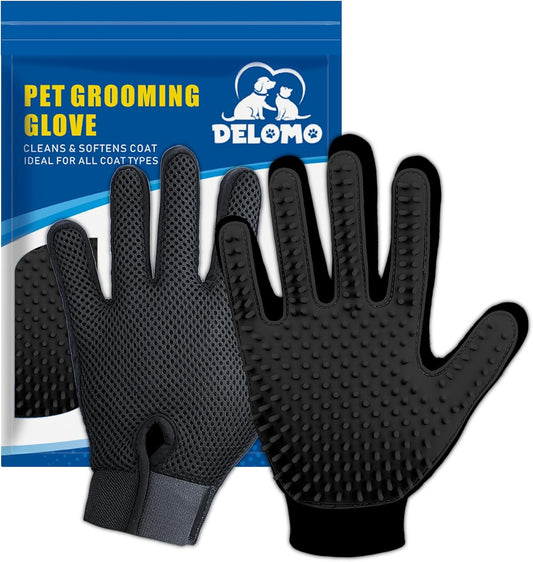 Pet Hair Removal Glove with 255 Silicone Tips for Dogs & Cats, 1 Pair Black