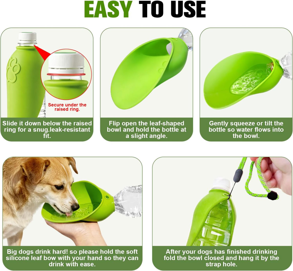 Portable Dog Water Bottle Attachment, Foldable Dog Water Bowl for Walks