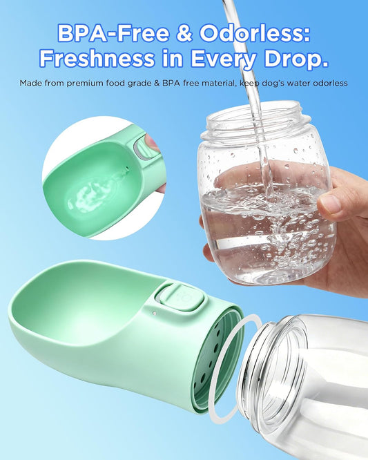 Portable Dog Water Bottle, Leak-Proof Pet Water Dispenser with Water-Saving Reflow, One-Hand Operation & Dishwasher Safe Travel Bottle for Walking, Hiking & Travel