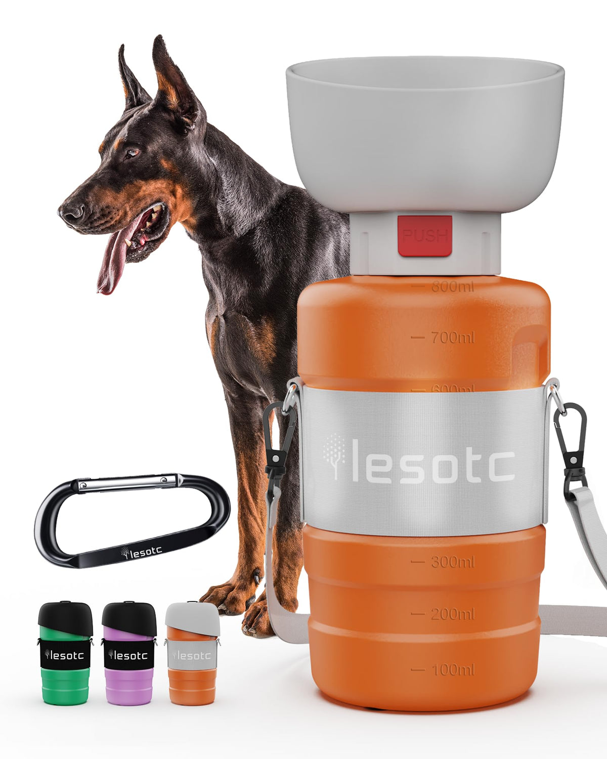lesotc Dog Water Bottle, Portable Pet Dispenser with Water Bowl, Leak Proof Pet Travel Squeeze Bottle, Puppy Essentials Dog Stuff Accessories for Outdoor Walking, Hiking, Camping