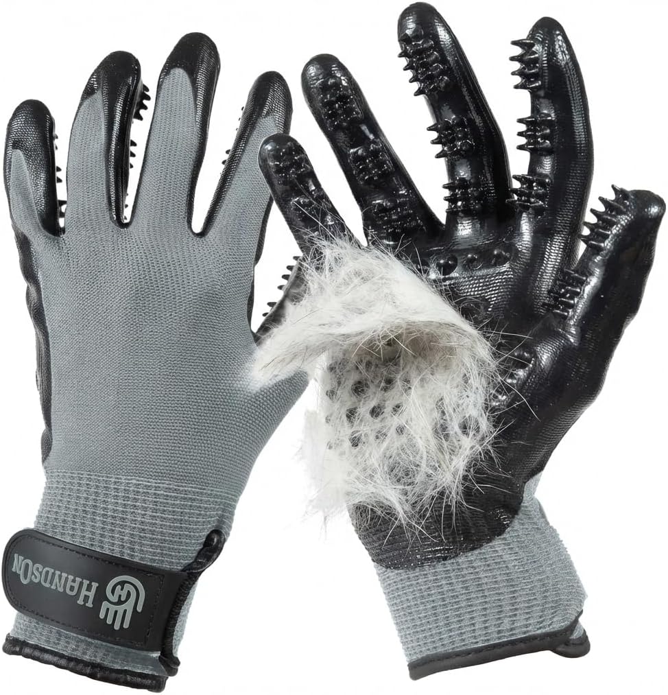 H HANDSON Pet Grooming Gloves - Patented #1 Ranked, Award Winning Shedding, Bathing, & Hair Remover Gloves - Gentle Brush for Cats, Dogs, and Horses (Grey, Large)