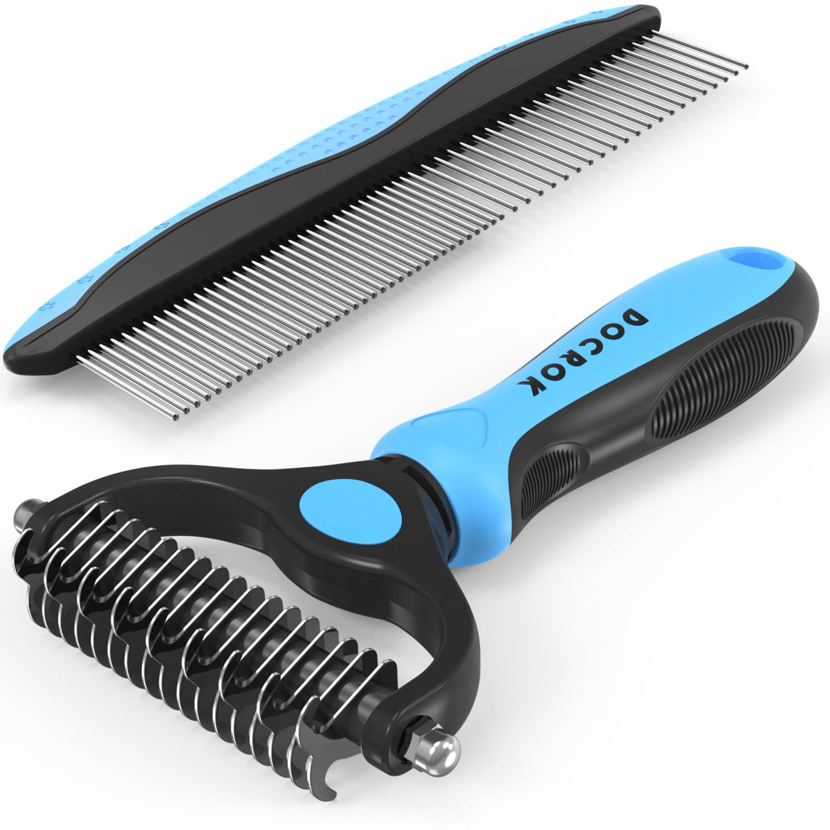 Docrok Pet Grooming Brush and Metal Comb Combo for Dogs & Cats, Gray