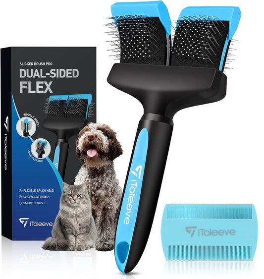 iToleeve Dual Flexible Head Slicker Brush, Round Tipped Pins, Skin Friendly
