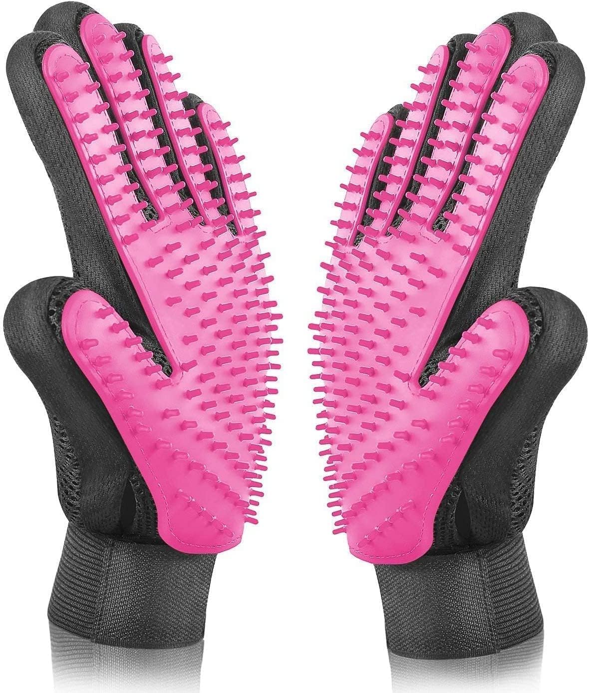 Pet Grooming Glove - Gentle Deshedding Brush Glove - Efficient Pet Hair Remover Mitt - Massage Tool with Enhanced Five Finger Design - Perfect for Dogs & Cats with Long & Short Fur (Black)