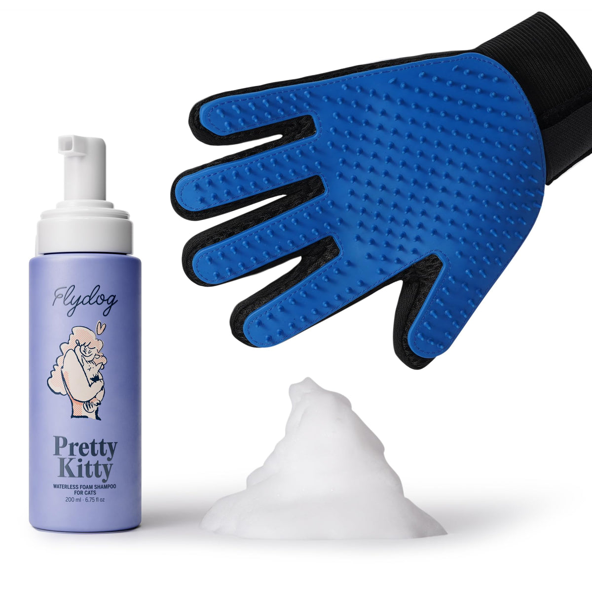 Pretty Kitty Waterless Cat Dry Shampoo with Grooming Glove– No Rinse, Lick-Safe, Moisturizing for Dry Skin, Dandruff, Deshedding, Wash Soap Spray Foam for Kittens, Bathing & Cleaning Supplies