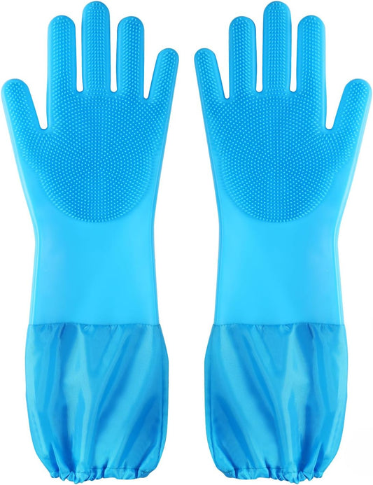 Dog washing gloves | Pet grooming gloves | Extra Long Arms 17.3in (blue)