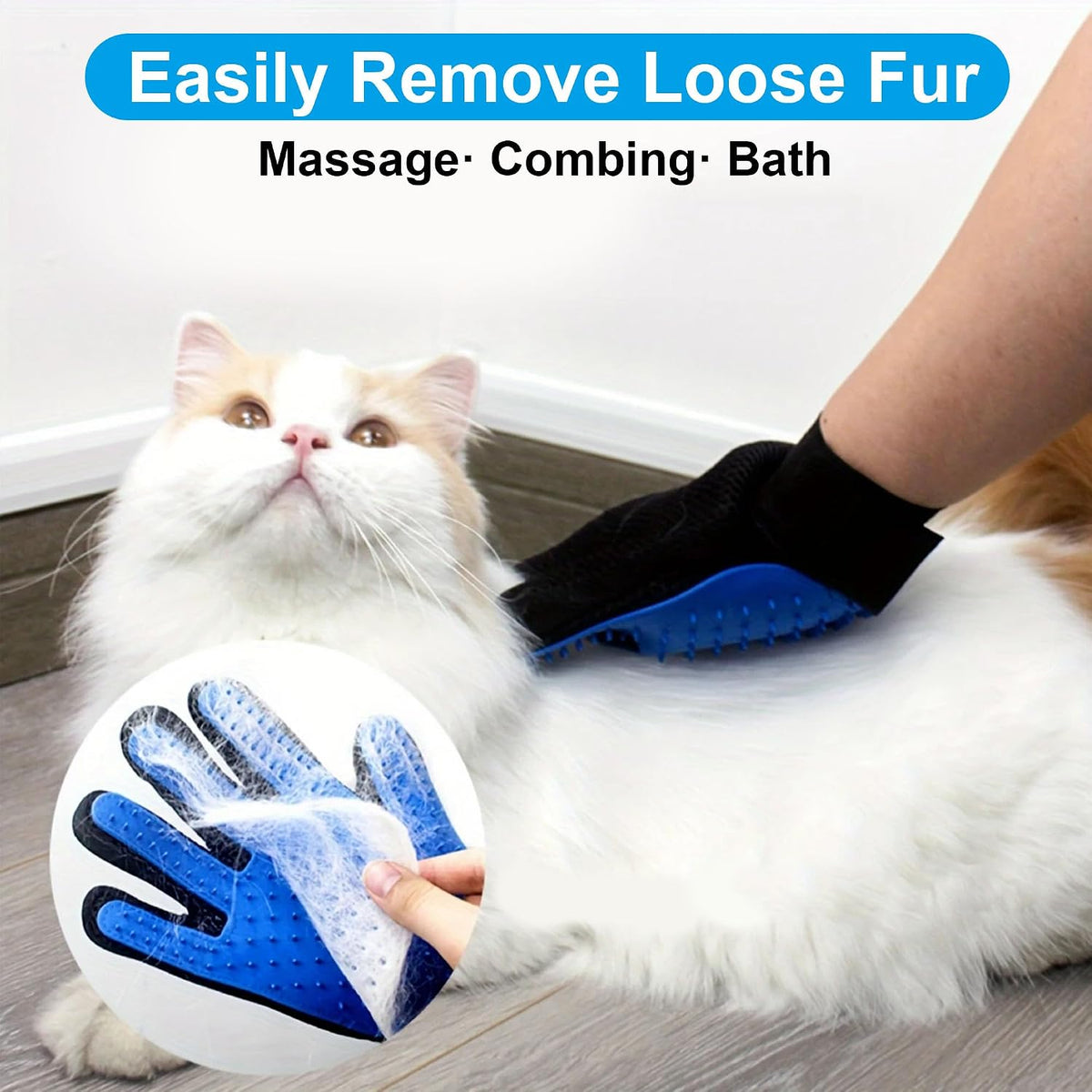 Pet Grooming Gloves for Cats and Dogs 1 Pair 2-in-1 Deshedding Brush and Massage Mitt Efficient Hair Remover Glove for Shedding and Bathing Safe for All Breeds Deep Blue