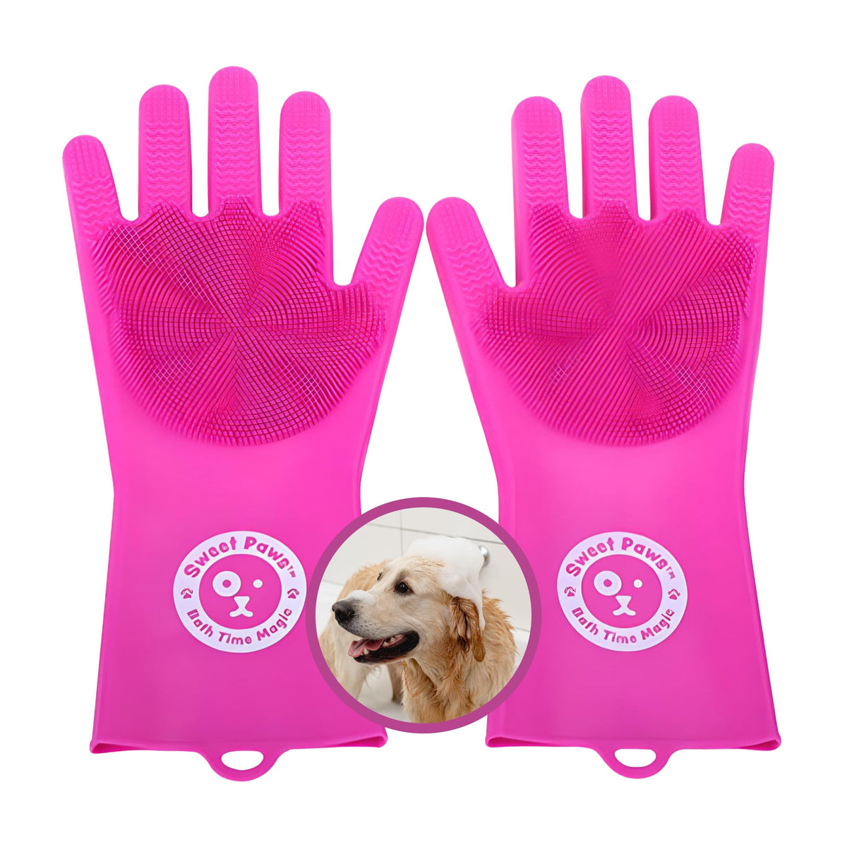 Sweet Paws Silicone Spa Dog & Cat Bathing & Grooming Gloves, 2 Count, Reversible, Nontoxic, & Easy to Clean, Thousands of Massaging Micro-bristles to Pamper Your Pet - Clean Slate