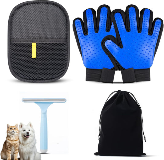 Pet Hair Remover Glove,Electrostatic Pet Cats Dogs Grooming Gloves Brush for Shedding,Pet Hair Fur Mitt Glove Tool for Furniture,Car,Couch,Carpet,Clothes (4PCS)