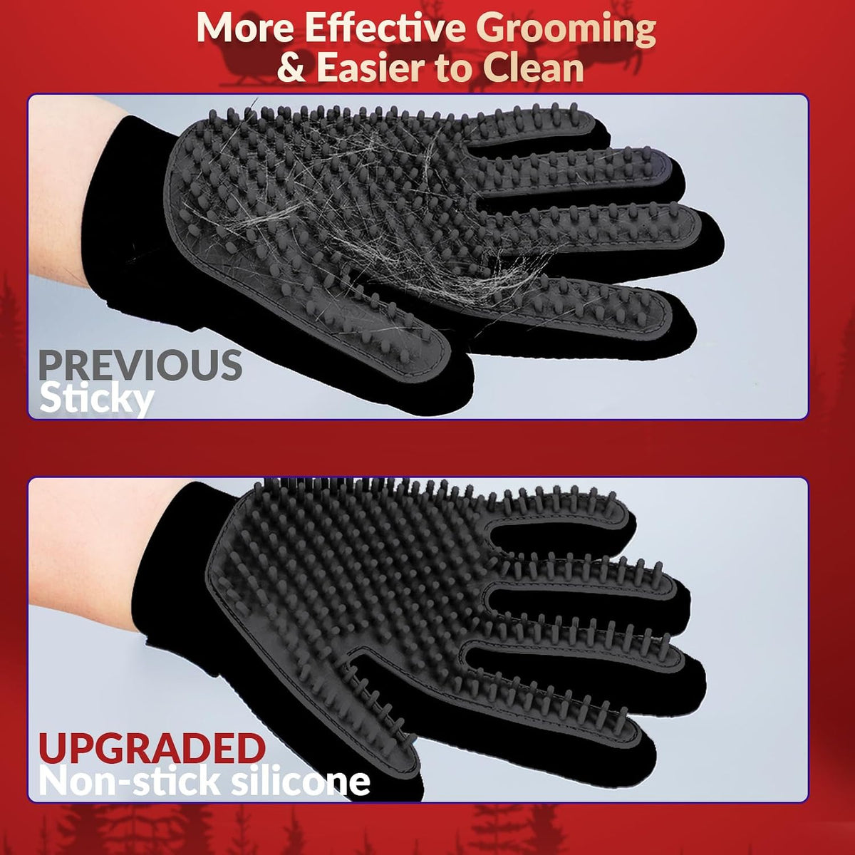 Pet Hair Removal Glove with 255 Silicone Tips for Dogs & Cats, 1 Pair Black