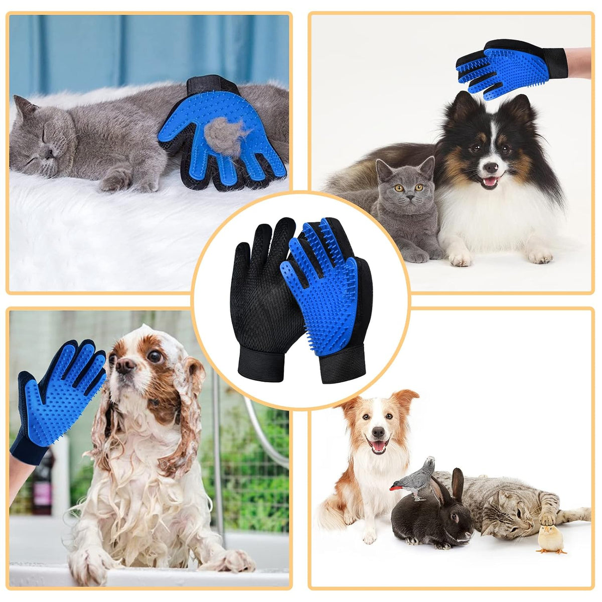 Cat Grooming Glove Brush 2-Pack, Pet Hair Remover Tool