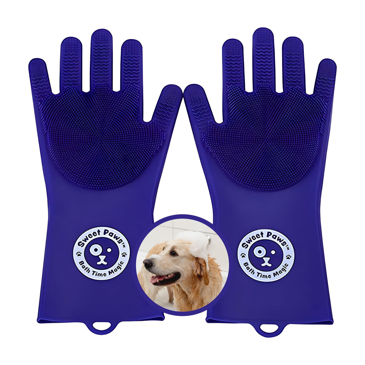 Sweet Paws Silicone Spa Dog & Cat Bathing & Grooming Gloves, 2 Count, Reversible, Nontoxic, & Easy to Clean, Thousands of Massaging Micro-bristles to Pamper Your Pet - Clean Slate