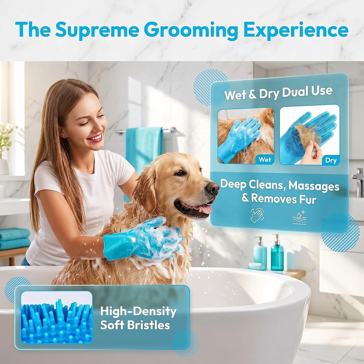 5-Piece Dog Grooming & Bathing Kit – Silicone Glove, Bath Brush, Deshedding Comb, Drying Towel & Storage Bag for Dogs & Cats