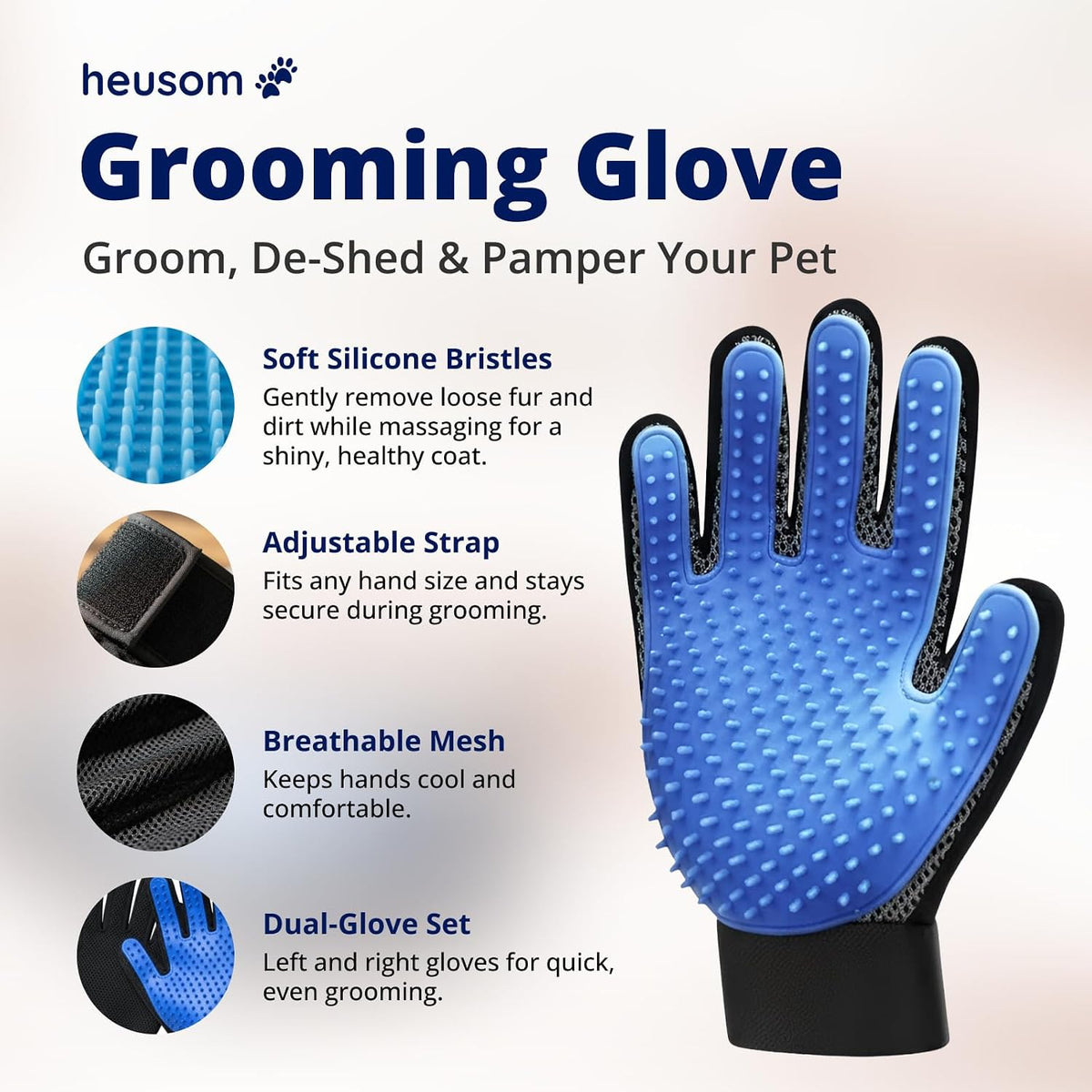 Silent Groom Pro Grooming Gloves for Dogs, Cats, Rabbits & Horses