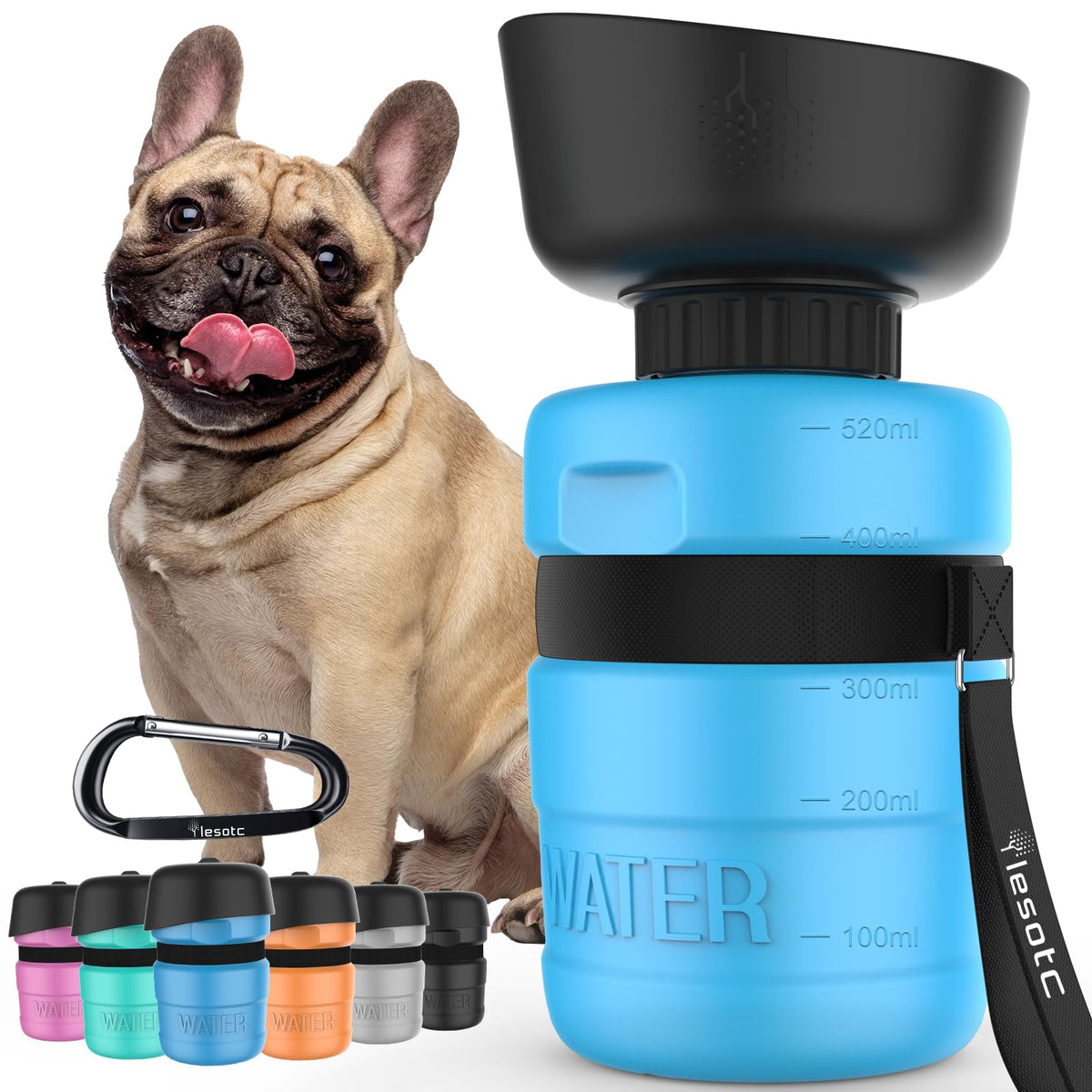 lesotc Dog Water Bottle, Portable Pet Dispenser with Water Bowl, Leak Proof Pet Travel Squeeze Bottle, Puppy Essentials Dog Stuff Accessories for Outdoor Walking, Hiking, Camping