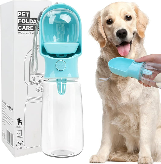 Blue Large Portable Dog Water Bottle(17oz) with Food Container
