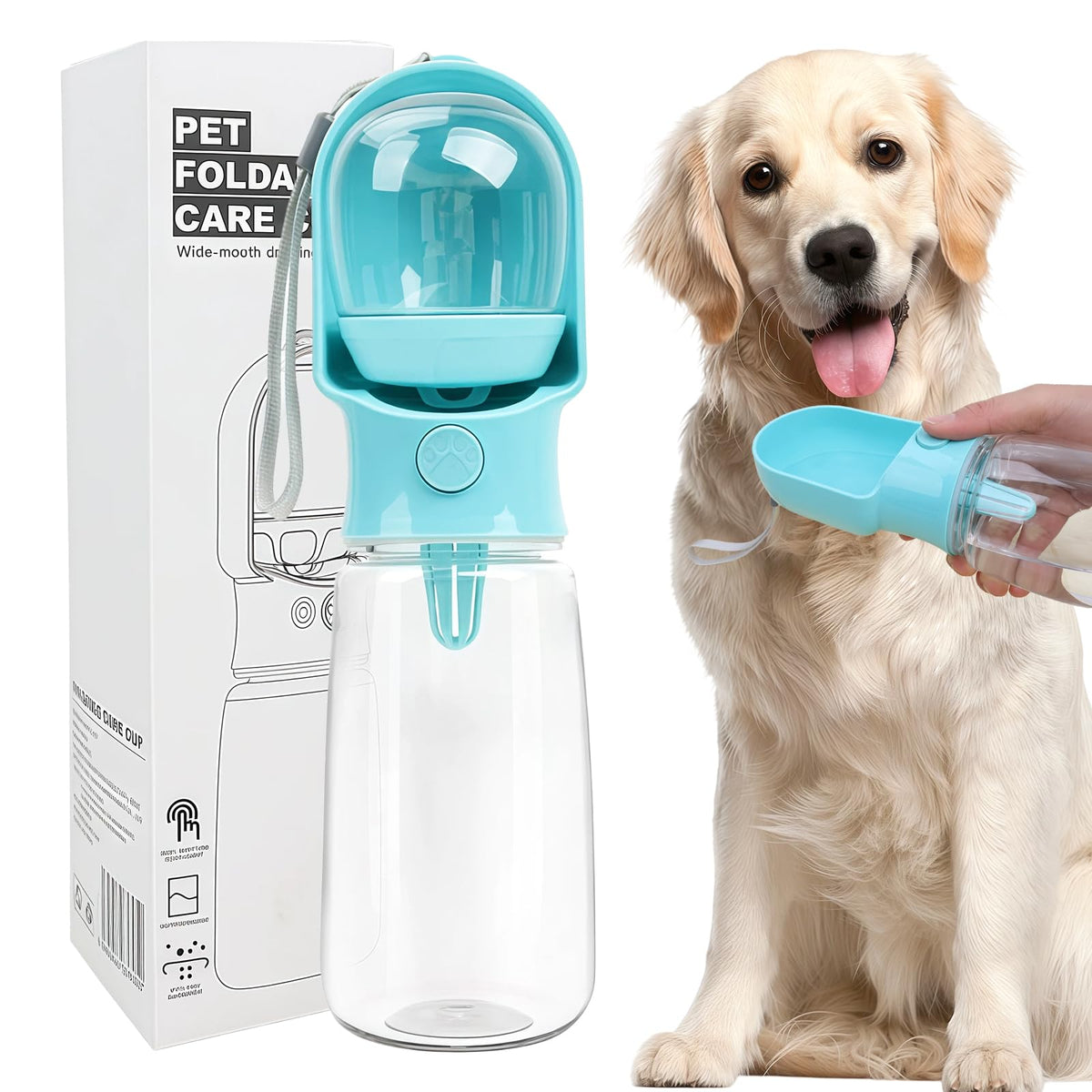 Blue Large Portable Dog Water Bottle(17oz) with Food Container