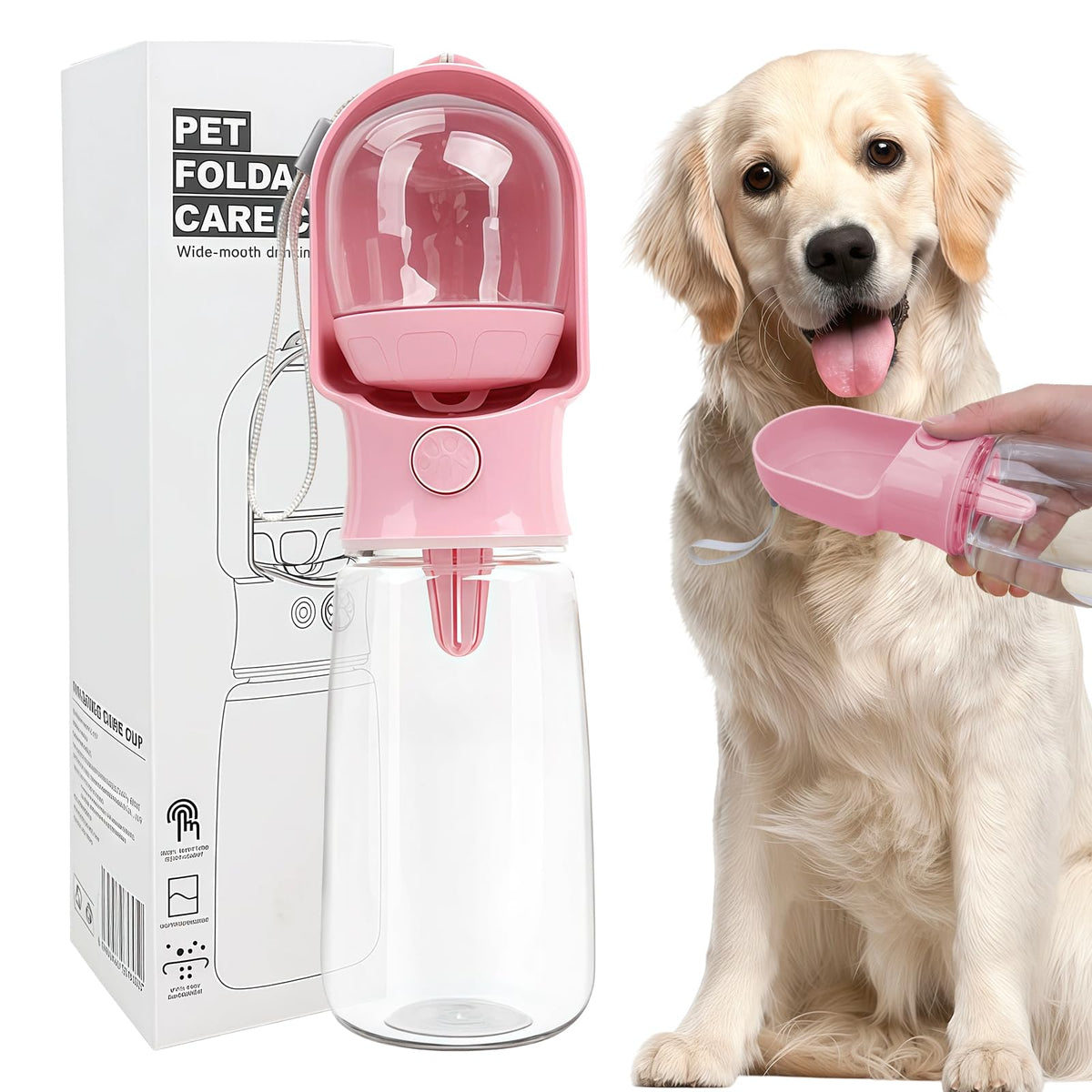 Blue Large Portable Dog Water Bottle(17oz) with Food Container