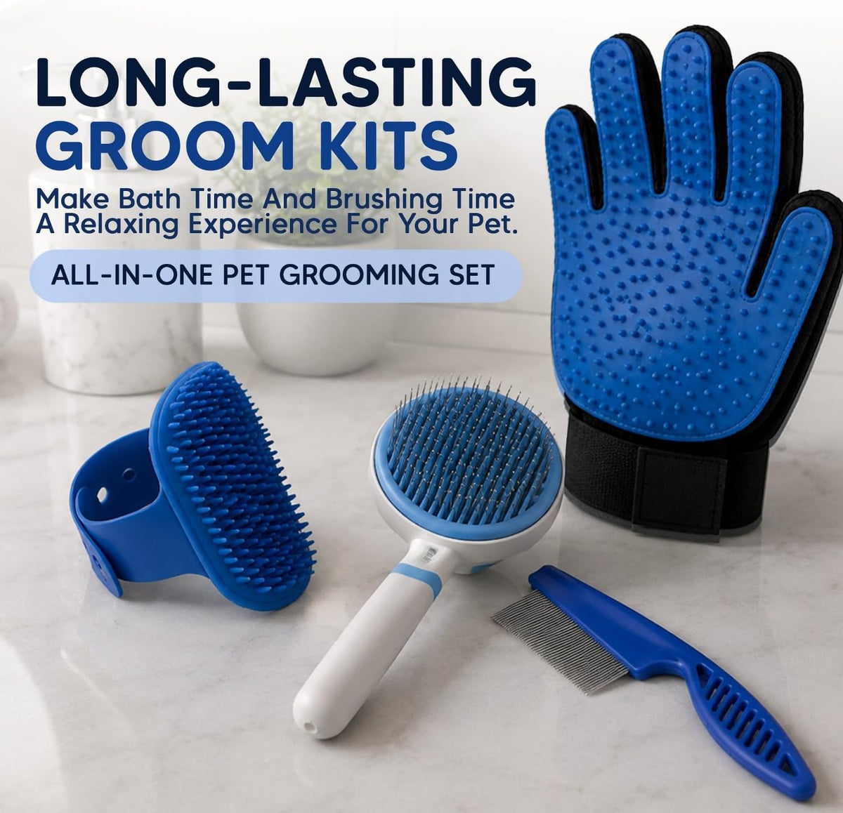 NVNAN 5-Piece Dog Grooming Brush Set with Grooming Gloves