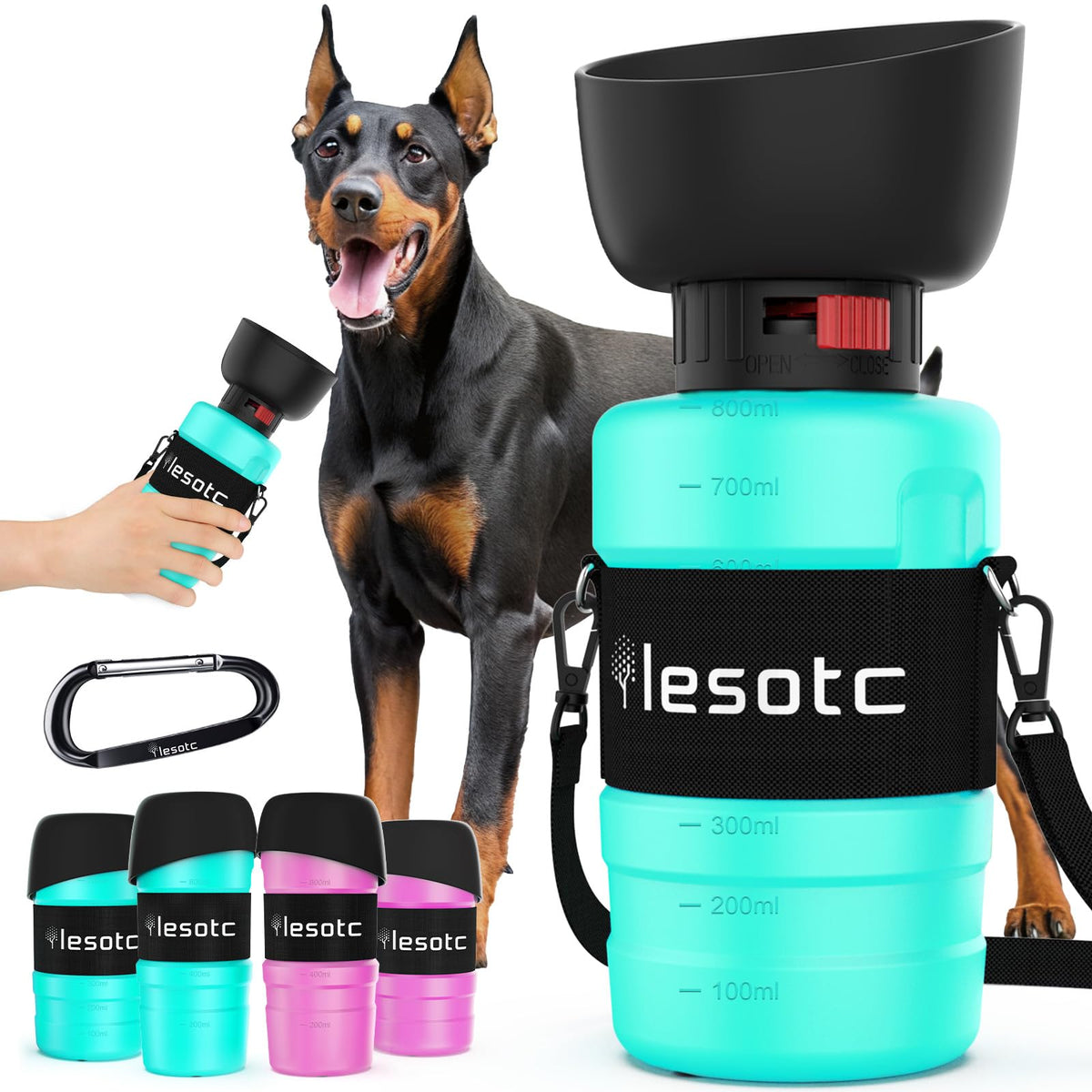lesotc Dog Water Bottle, Portable Pet Dispenser with Water Bowl, Leak Proof Pet Travel Squeeze Bottle, Puppy Essentials Dog Stuff Accessories for Outdoor Walking, Hiking, Camping