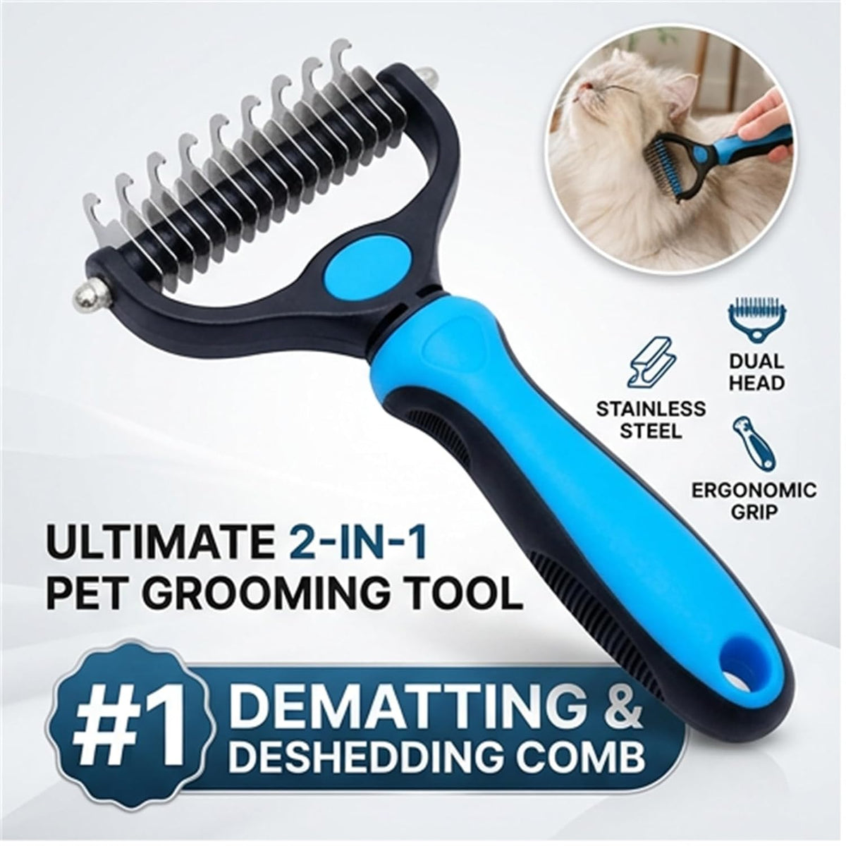 Pet Pro 2-in-1 Double-Sided Pet Grooming Tool, Pet Hair Remover