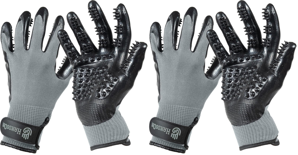 H HANDSON Pet Grooming Gloves - Patented #1 Ranked, Award Winning Shedding, Bathing, & Hair Remover Gloves - Gentle Brush for Cats, Dogs, and Horses (Grey, Large)