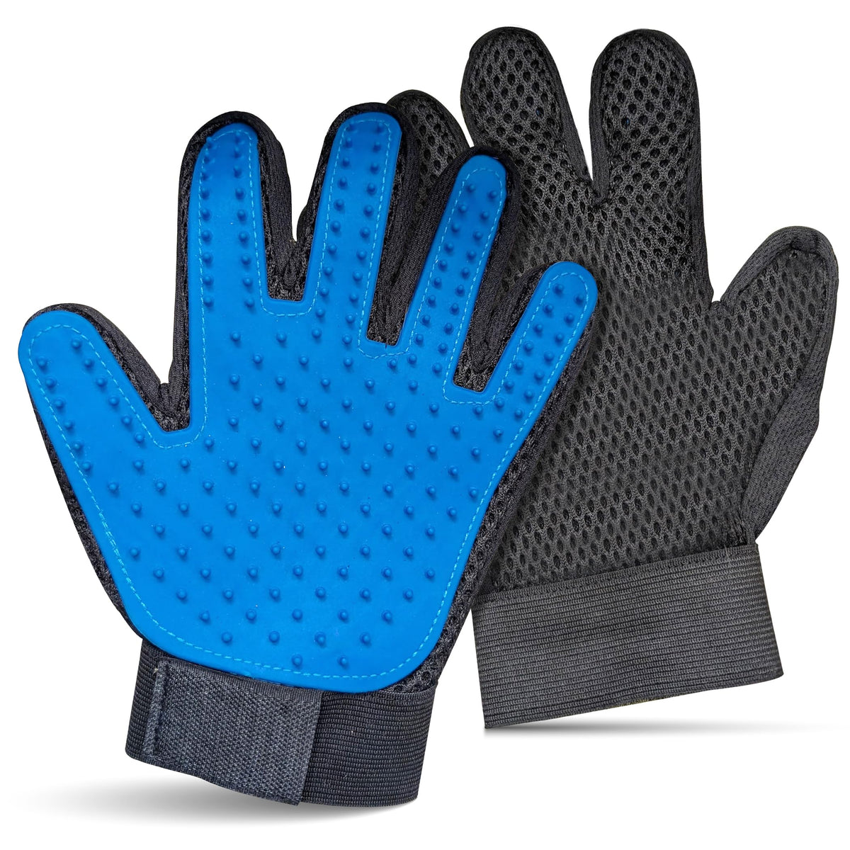 Pet Grooming Gloves for Dogs & Cats – Premium 259-Tip Deshedding & Massage Mitts, Easy-Peel Hair Removal, Adjustable Strap, 1 Pair (Blue/Pink) (Pink)