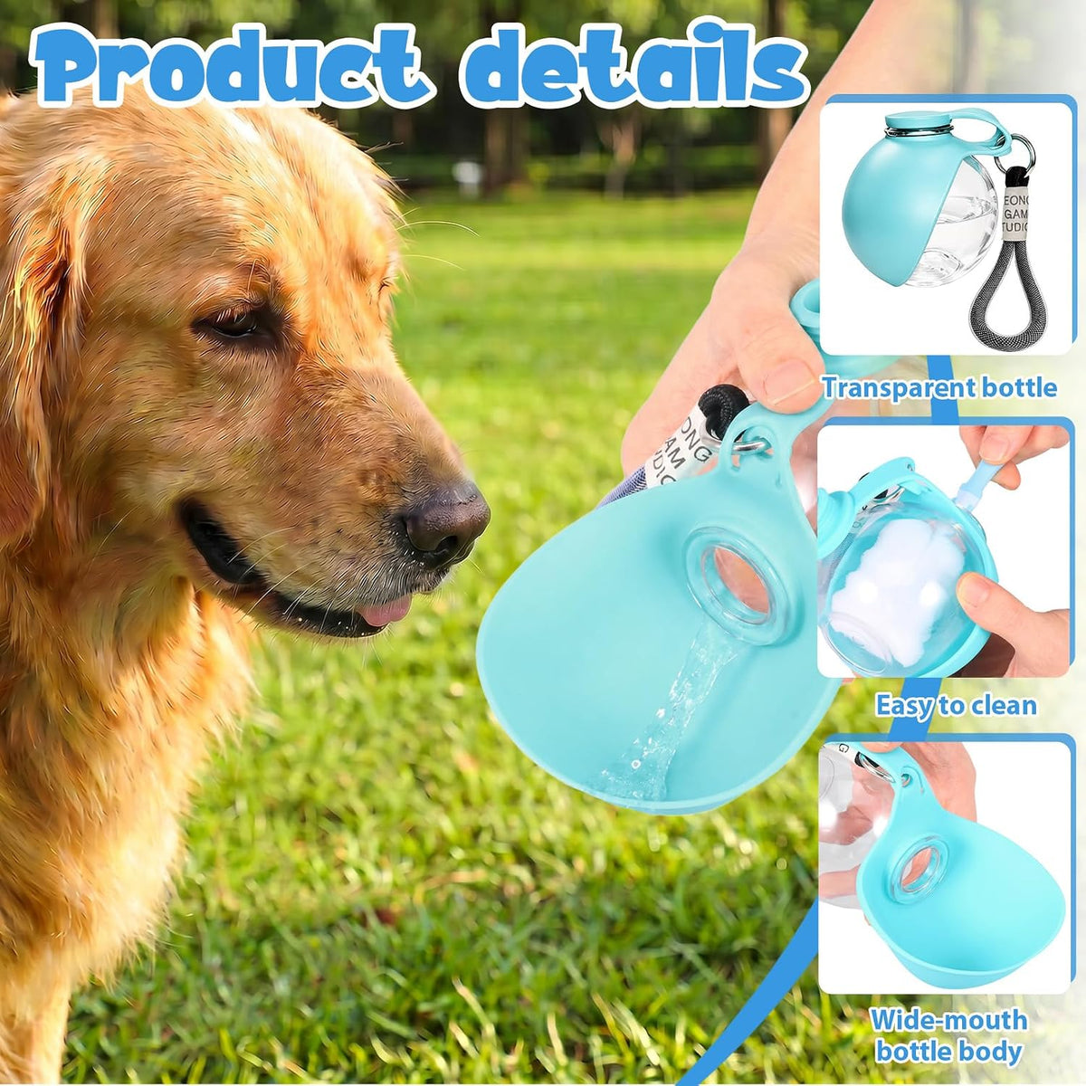 2PACK 2 in 1 Portable Dog Water Bottle with Silicone Bowl 10oz, Plastic