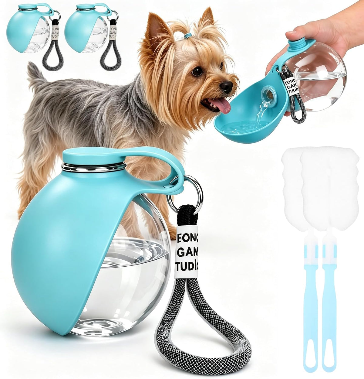 2PACK 2 in 1 Portable Dog Water Bottle with Silicone Bowl 10oz, Plastic