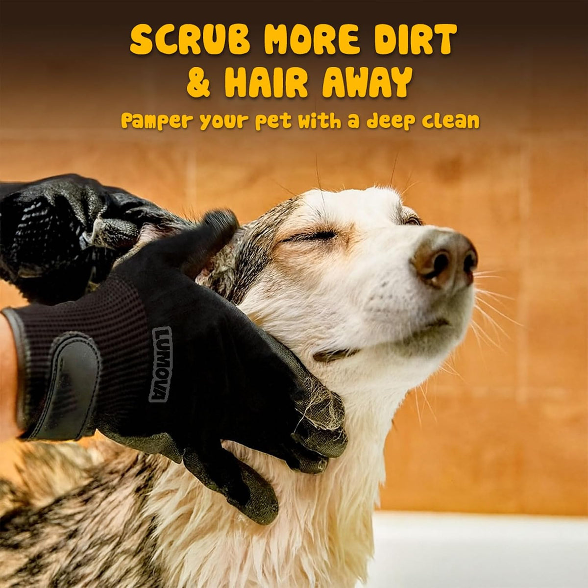 Dog Grooming Gloves – Shedding Gloves for Dogs, Cats & Horses – Pet Grooming Glove & Hair Remover – Dog Brush Glove for Bathing, Deshedding & Massage Mitt– Adjustable Fit (Blue&Black)