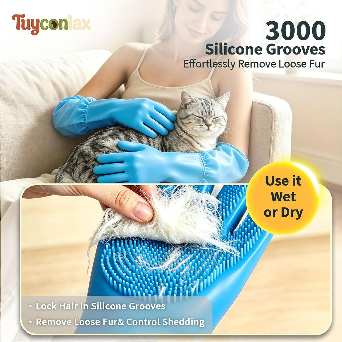 Long Sleeve Dog & Cat Washing Gloves, Pet Bathing Grooming Tool