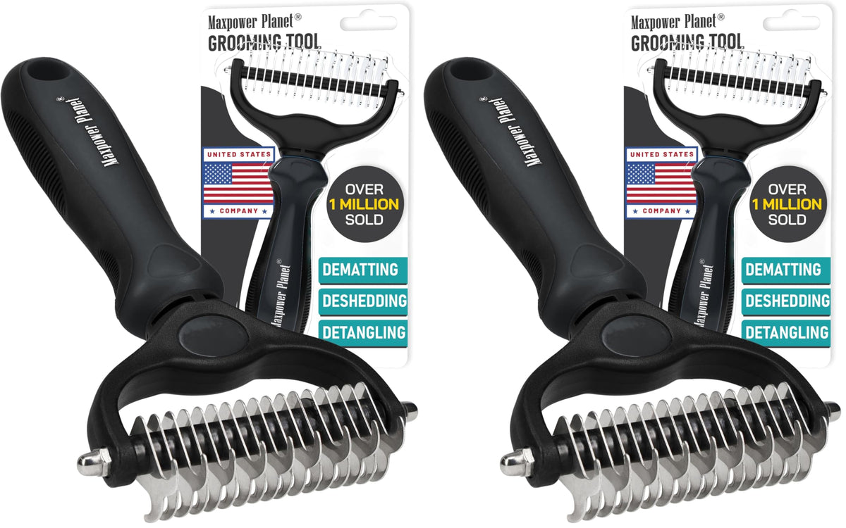 Maxpower Planet Hair Brush - Double Sided Shedding, Dematting Undercoat Rake for Dogs and Cats - Extra Wide Dog Grooming Brush, Reduce Shedding by 95%, Turquoise