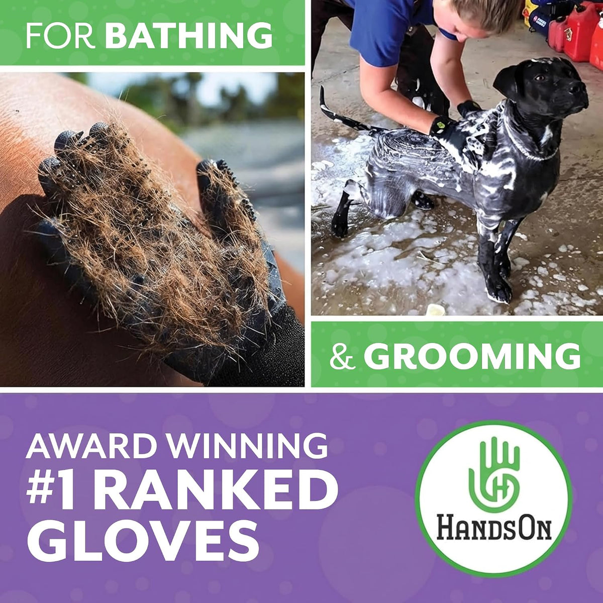 H HANDSON Pet Grooming Gloves - Patented #1 Ranked, Award Winning Shedding, Bathing, & Hair Remover Gloves - Gentle Brush for Cats, Dogs, and Horses (Grey, X-Large)