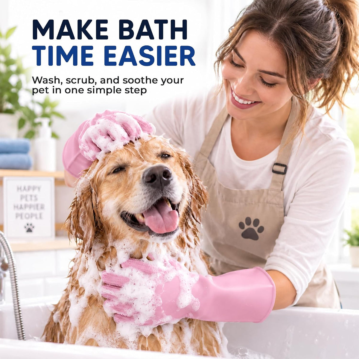 NVNAN Pet Washing Gloves for Dogs and Cats, Pink, Silicone