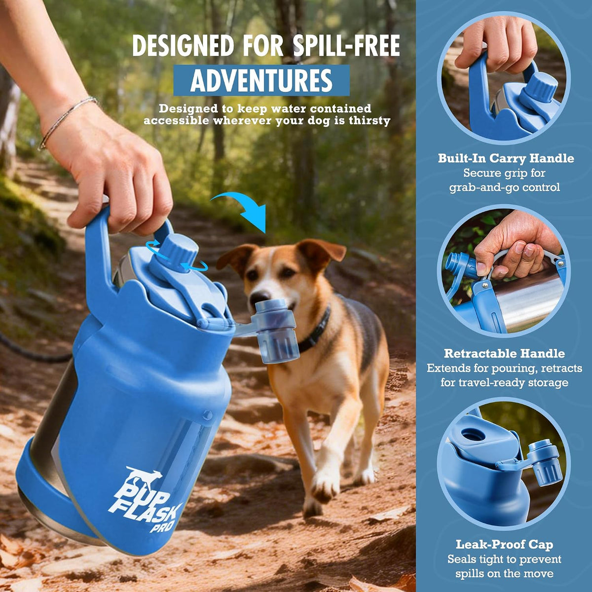 PupFlask Pro Portable Insulated Dog Water Bottle, Stainless Steel Bowl