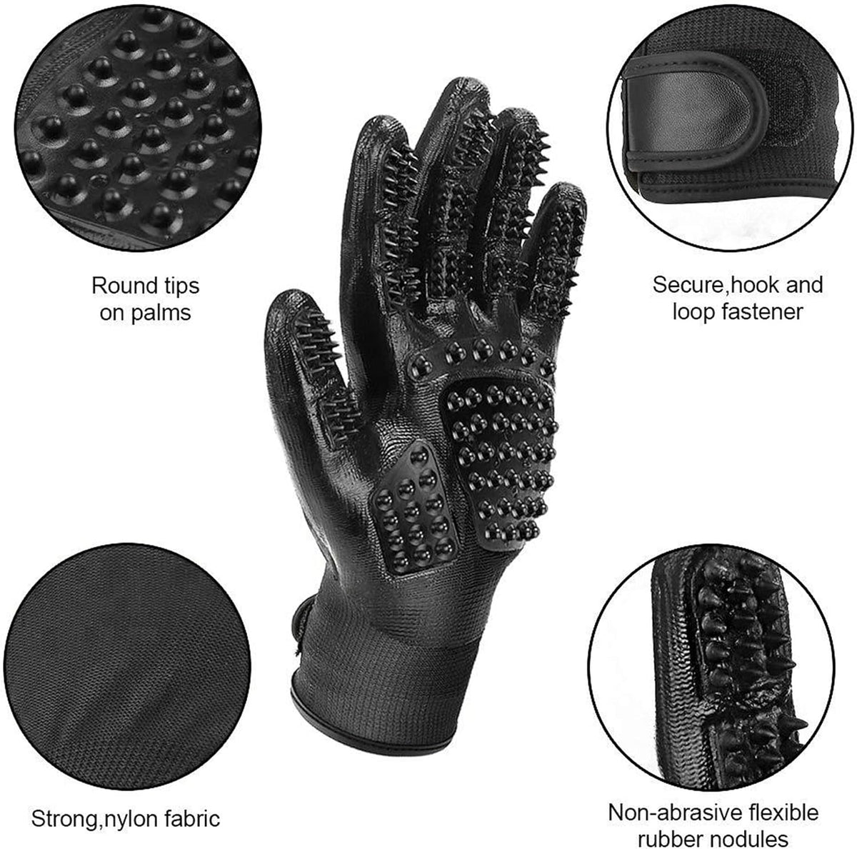 Dog Grooming Gloves – Shedding Gloves for Dogs, Cats & Horses – Pet Grooming Glove & Hair Remover – Dog Brush Glove for Bathing, Deshedding & Massage Mitt– Adjustable Fit (Blue&Black)