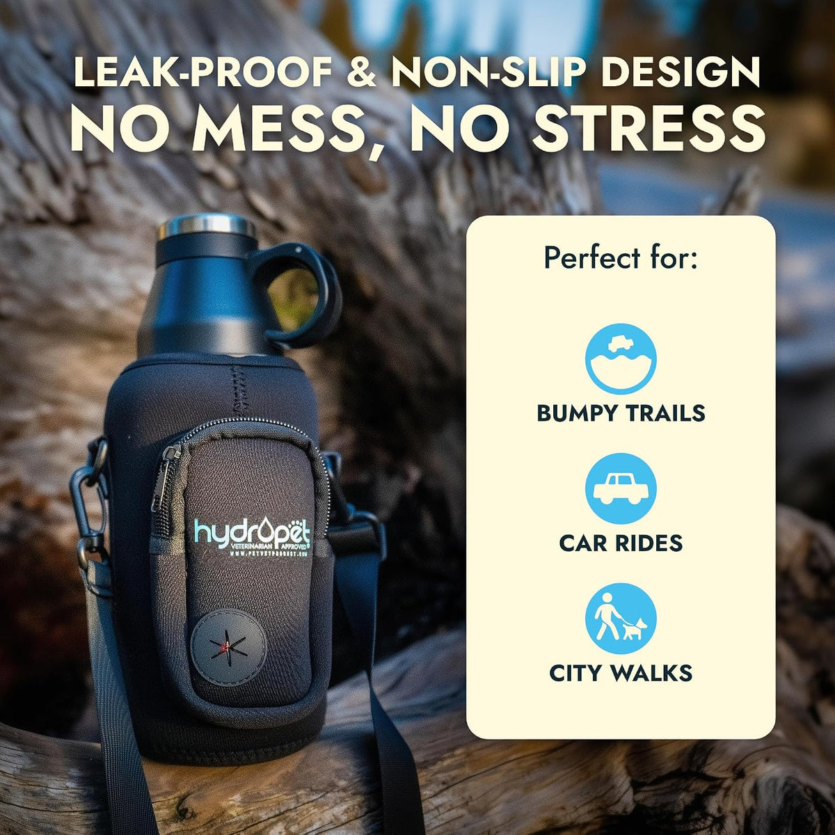 Hydropet Portable Dog Water Bottle (32 oz) - Insulated Dogs & Cats Travel Bottles, Stainless Steel - Detachable Dog Food Bowl and Water Bowl - Great for Daily Walks - Puppy Essentials & Accessories