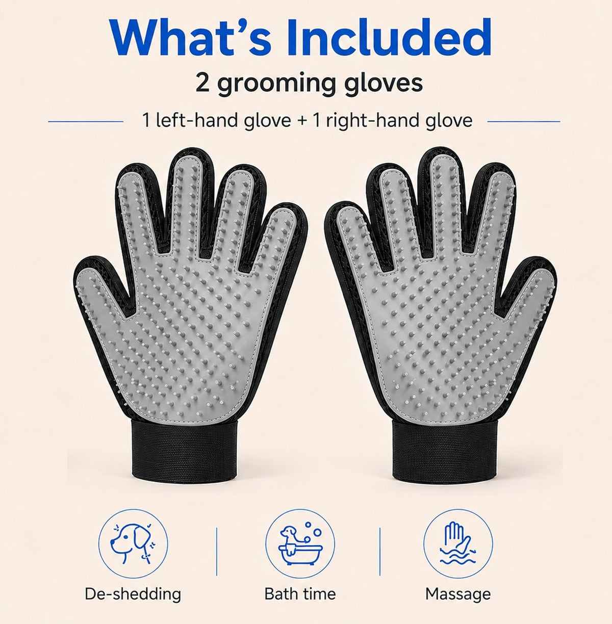 NVNAN Pet Hair Removal Glove for Dogs & Cats, 2-Pack Gray