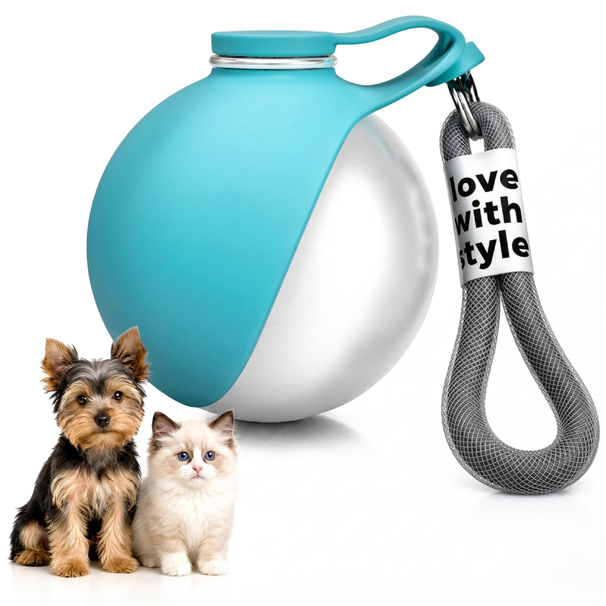 Portable Dog Water Bottle for Walking, 10oz Stainless Steel Pet Water Dispenser with Foldable Silicone Bowl, Leak-Proof Puppy Water Bottle for Small Dogs&Cats,Travel Hiking Outdoor Use(Blue Bow Print)