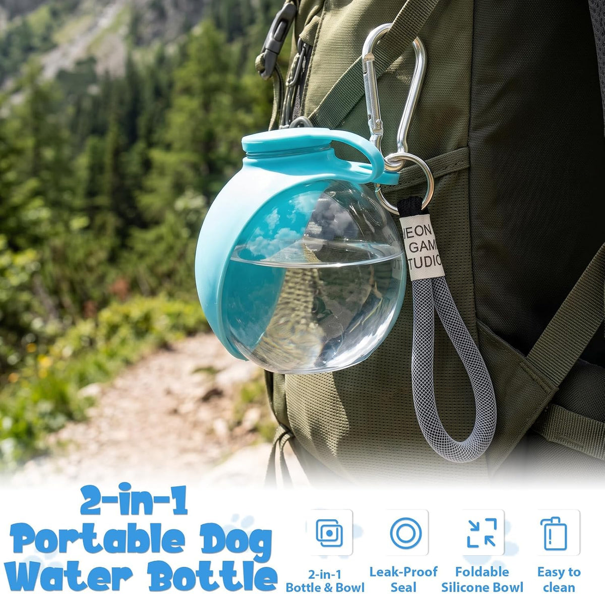 2PACK 2 in 1 Portable Dog Water Bottle with Silicone Bowl 10oz, Plastic